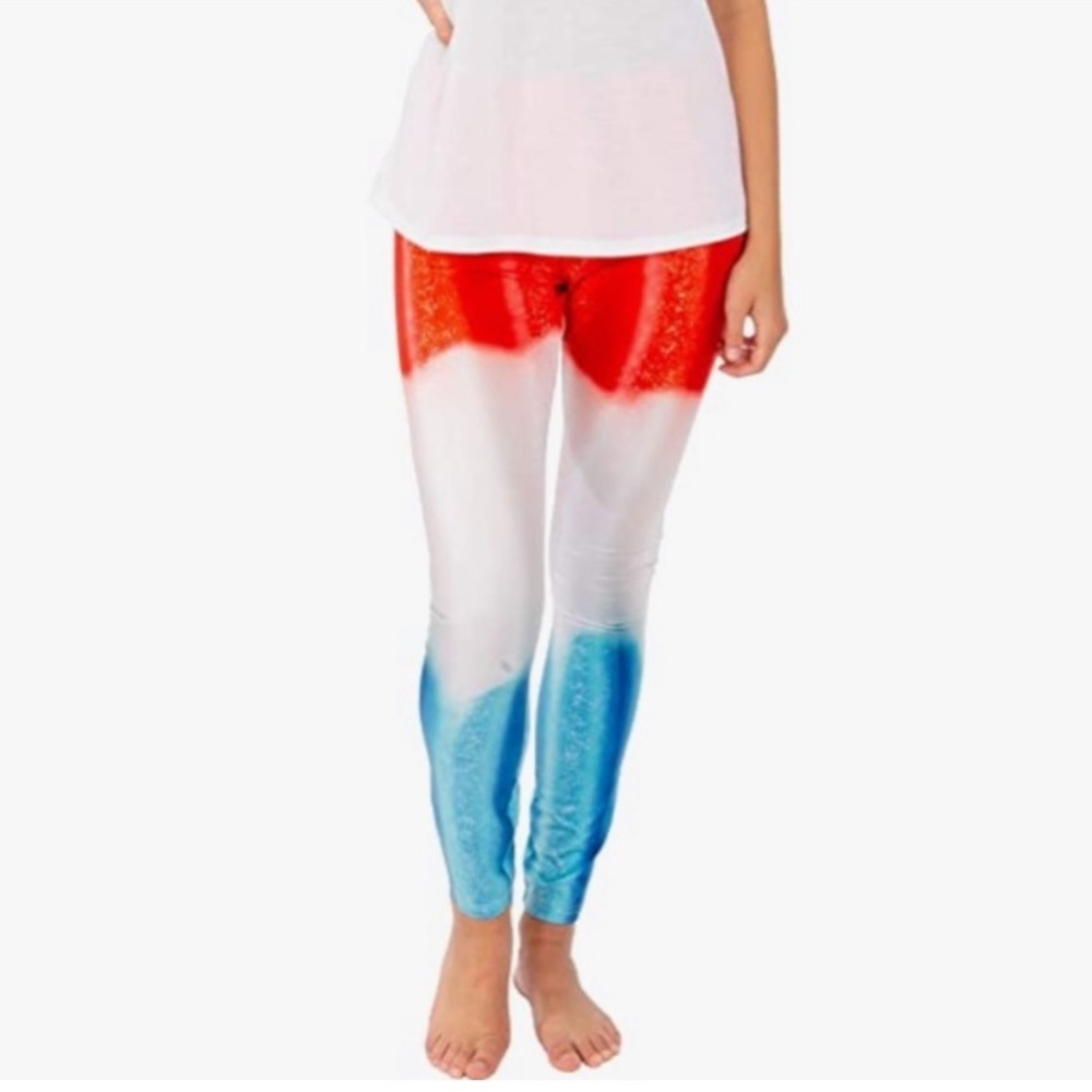 Faux Real - Red White Blue Ombre Gradient Tie Dye America Leggings - size XL